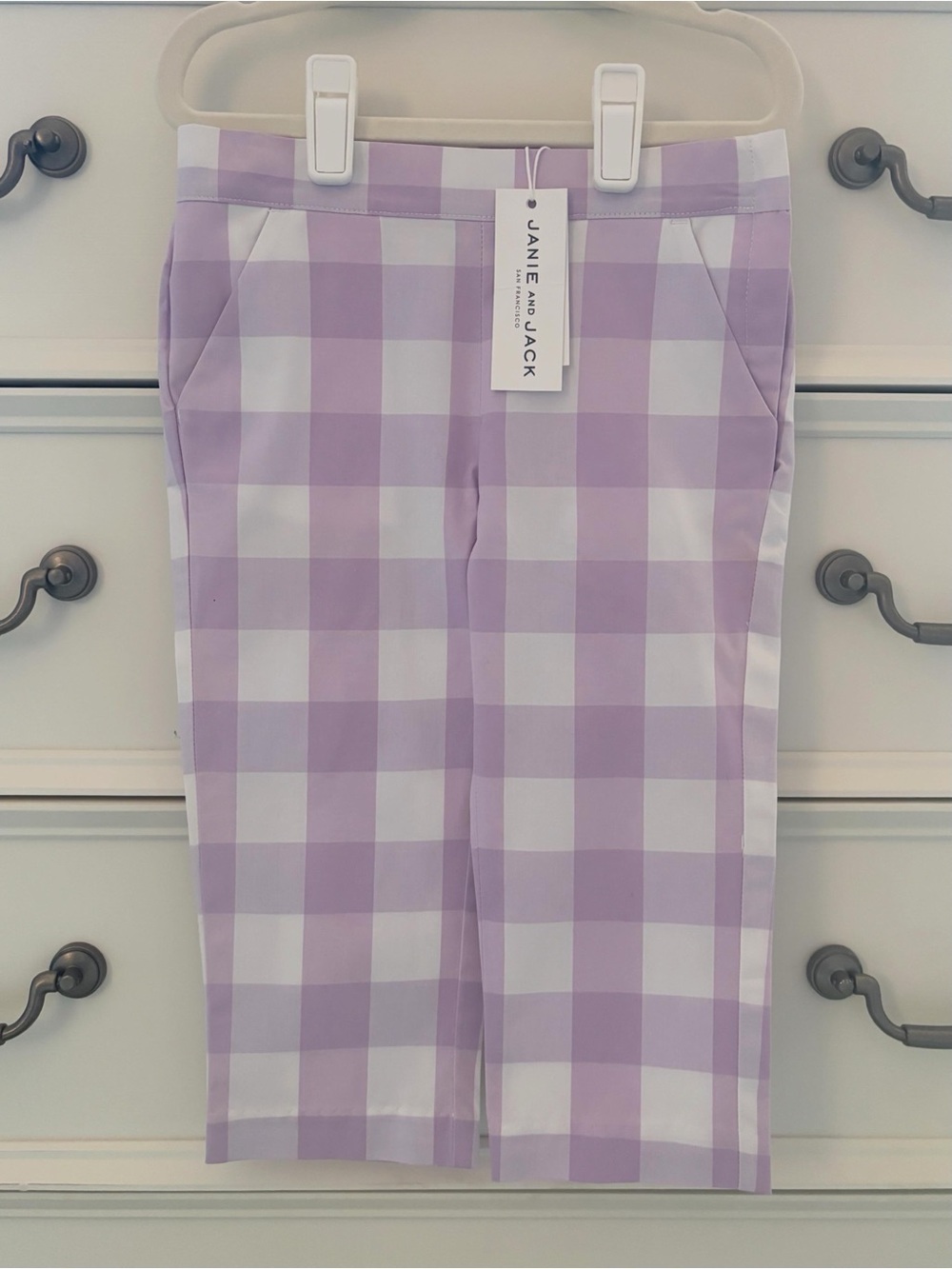 NWT Janie and Jack Lavender and White Gingham Pants Adjustable Waist Size 3
